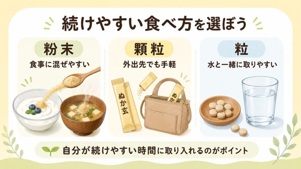 ぬか玄の粉末・顆粒・粒の取り入れ方ガイド